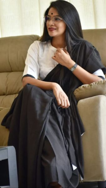 Black Hand Block Cotton Mulmul Saree