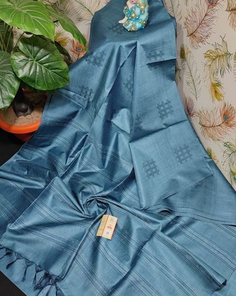 Gray Pure Handloom Kota Viscose Silk Saree Weaving Design From Bhagalpur