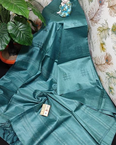 Sea Blue Pure Handloom Kota Viscose Silk Saree Weaving Design From Bhagalpur
