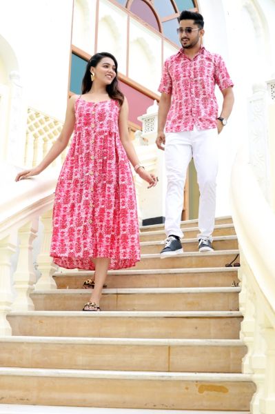 Pink Traditional Bagru Hand Block Printed Cotton One Piece Combo
