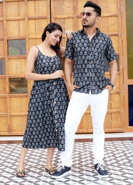 Black Traditional Bagru Hand Block Printed One Piece Combo