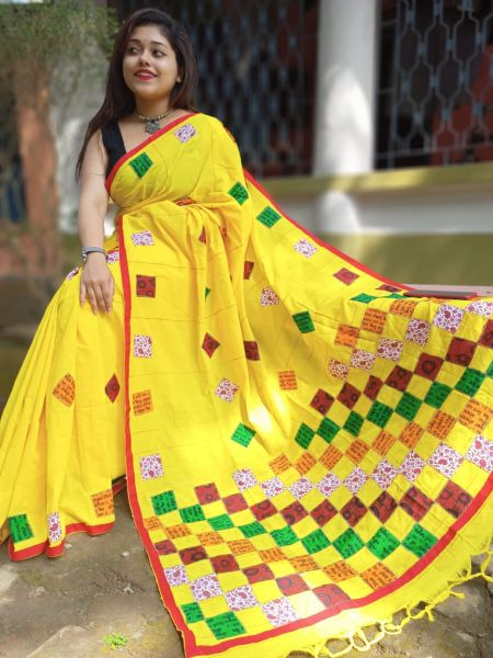 Yellow Pure Handloom Cotton Saree From Bengal