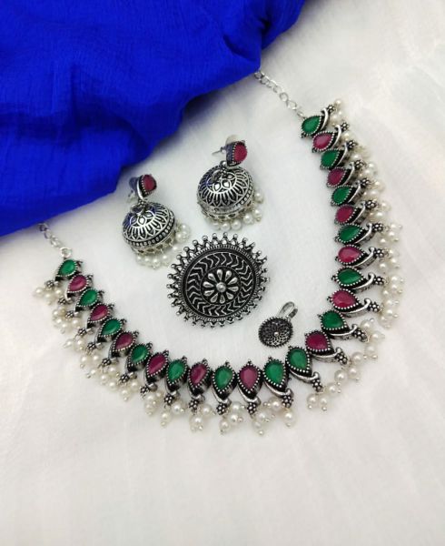 Green Purple Oxidized German Silver Jewellery
