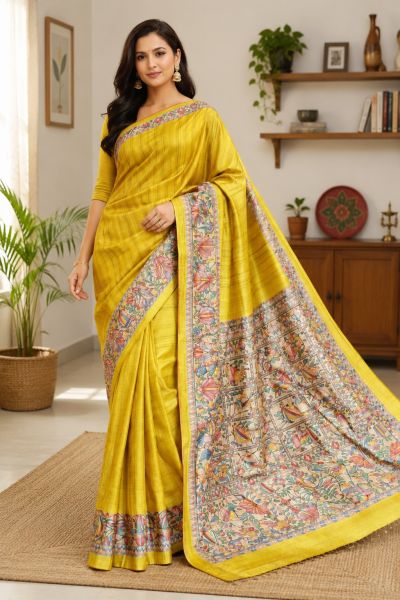 Yellow Premium Madhubani Pure Handloom Elegant Women Silk Saree