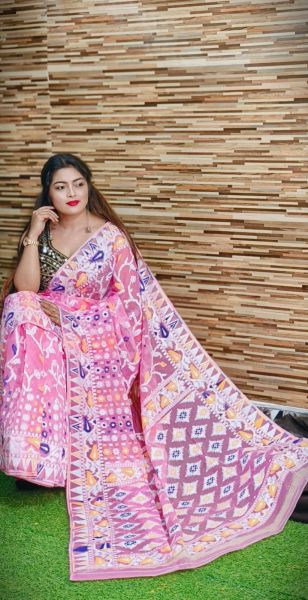 Baby Pink Lata Design Pure Handloom Soft Dhakai Jamdani Saree