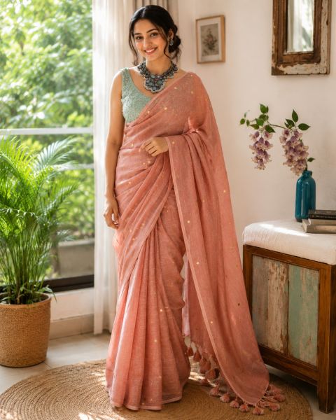 Beige Organic Pure Handloom Cotton Saree From Bengal | Soft & Comfortable Traditional Wear