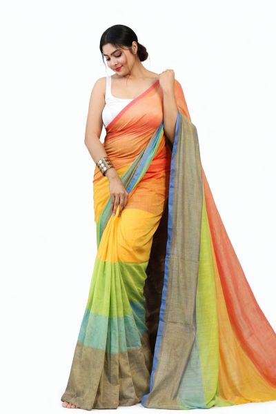Multi Pure Handloom Cotton Saree From Bengal