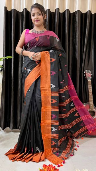 Black Buti Design Pure Handloom Silk Cotton Saree