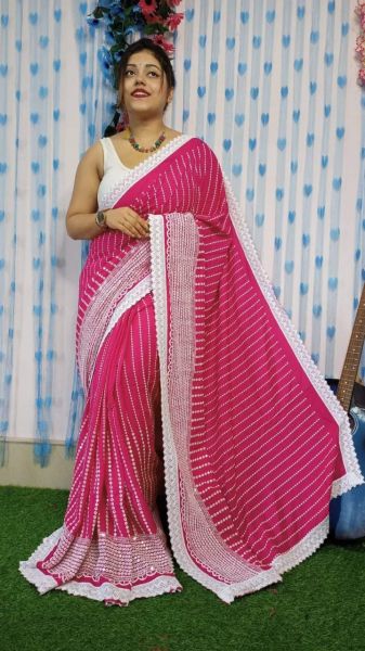 Pink Stripes Design Pure Handloom Rayon Saree