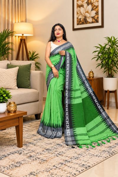 Green Pure Handloom Cotton Saree From Bengal