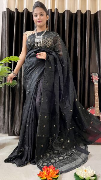 Black Buti Design Pure Handloom Dhakai Jamdani Saree