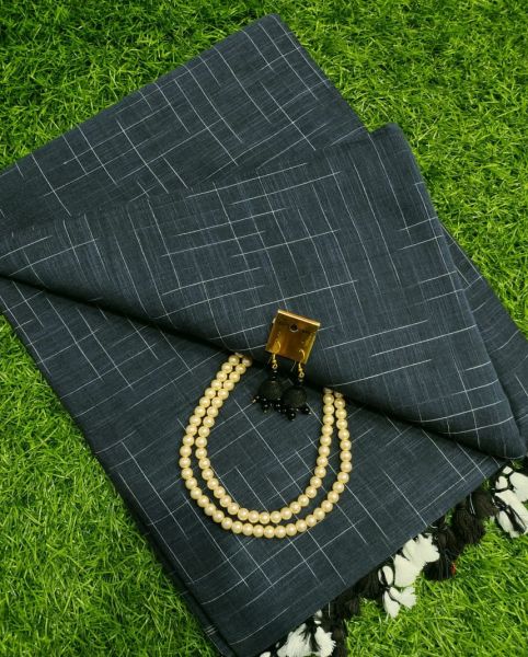 Black Checks Pure Handloom Pure Cotton Saree