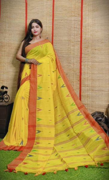 ;Light Yellow Buti Design Pure Handloom Silk Cotton Saree