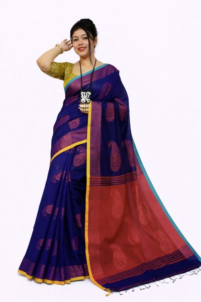 Blue Pure Handloom Silk Saree From Bengal