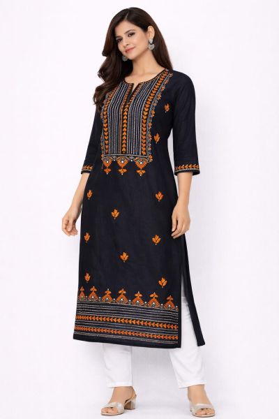 Black Pure Handloom Kantha Kurti From Bengal