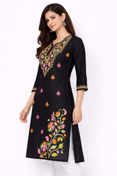 Black Pure Handloom Kantha Kurti From Bengal