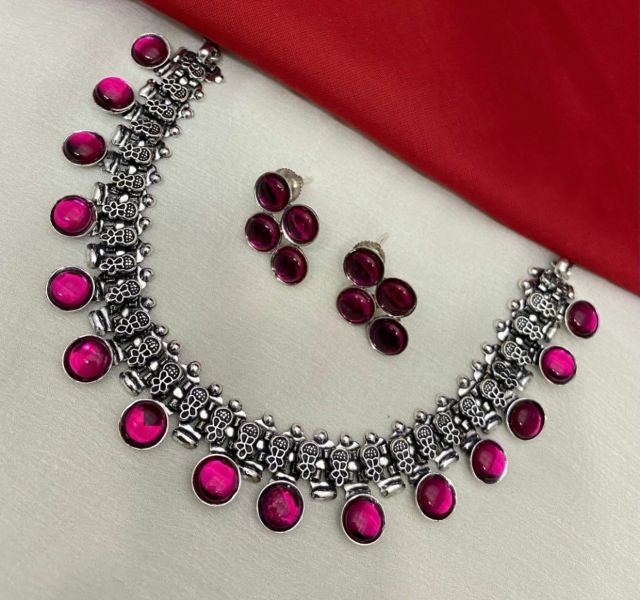 Pink Oxidized German Silver Jewellery