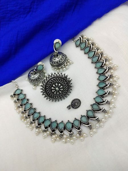 Sky Blue Oxidized German Silver Jewellery