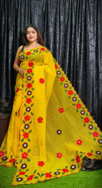 Yellow Flower Design Pure Handloom Resham Kota Saree