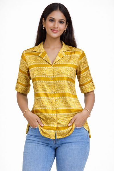 Yellow Sunshine Womens Hand Block Printed Tops From Bengal