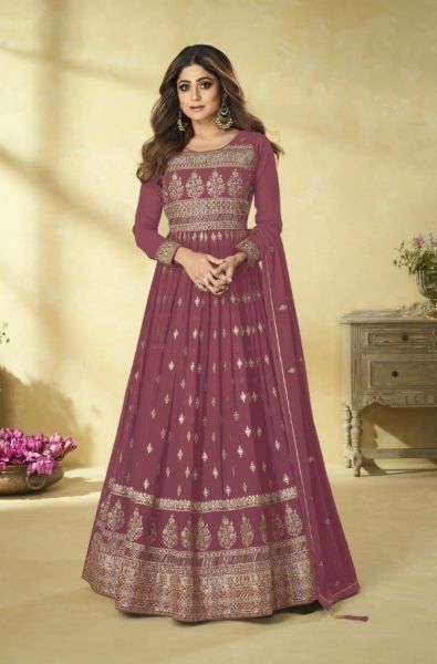 Long Gown Faux Georgette Multi Thread And Sequence Embroidery Work With Faux Georgette Dupatta