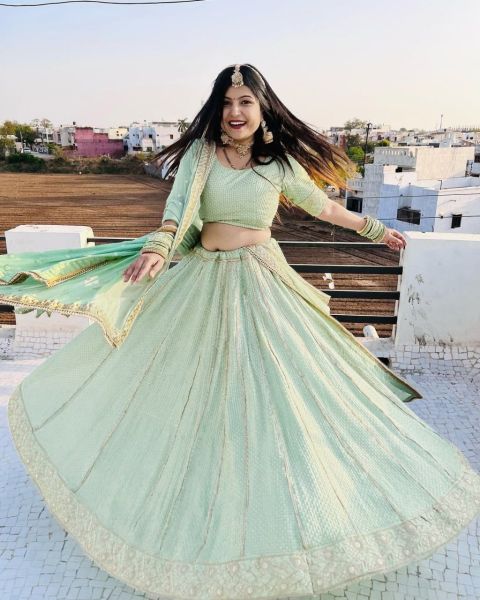 Pesta Green Colour Lehenga Embroidery Sequence Work Choli For Women Georgette Party Wear Lehenga With Dupatta