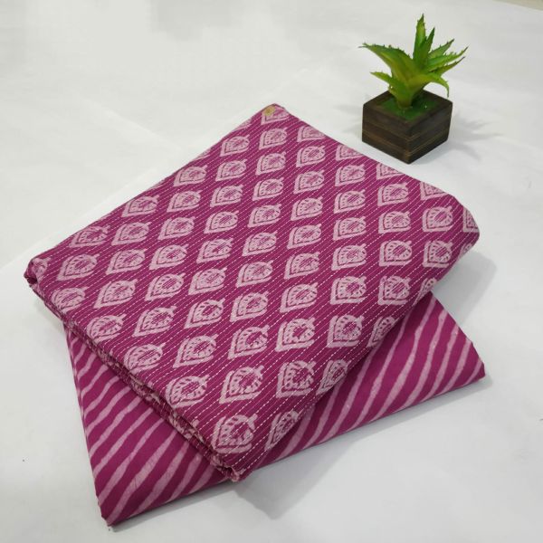 Pink White Hand Block Printed Cotton Kurti And Pant