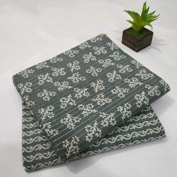 Grey Hand Block Printed Cotton Kurti And Pant