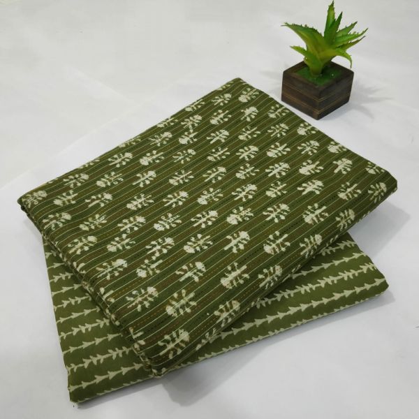 Light Army Green Hand Block Printed Cotton Kurti And Pant