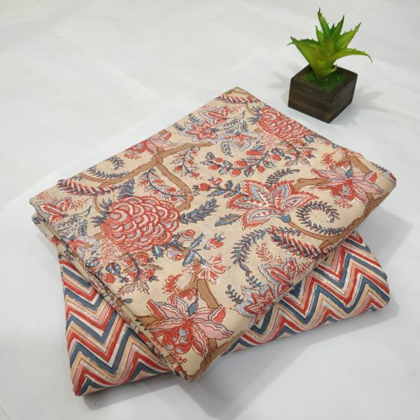 Multicolor Hand Block Printed Cotton Kurti And Pant