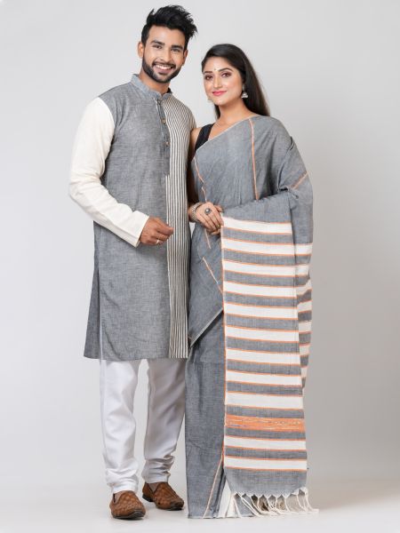 Gray Pure Handloom Couple Set From Bengal