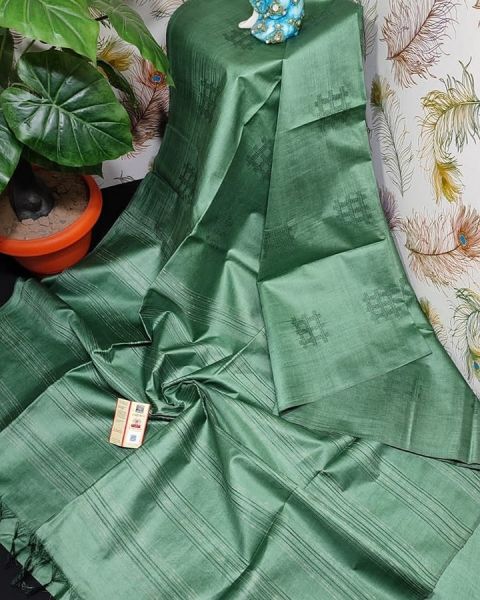 Green Pure Handloom Kota Viscose Silk Saree Weaving Design From Bhagalpur