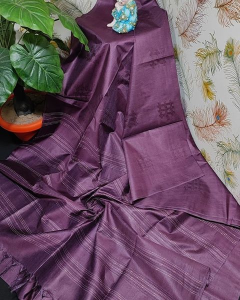 Dark Purple Pure Handloom Kota Viscose Silk Saree Weaving Design From Bhagalpur