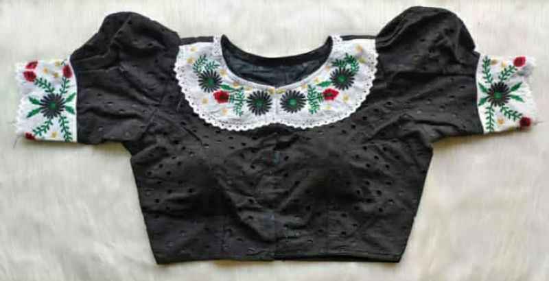 Black Flower Cotton Pad Readymade Blouse