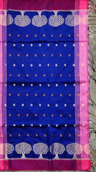 Baby Pink & Royal Blue Jacquard Buti Jamdani Saree