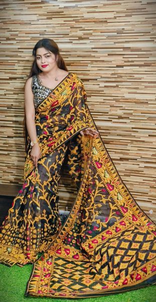 Black Lata Design Pure Handloom Soft Dhakai Jamdani Saree