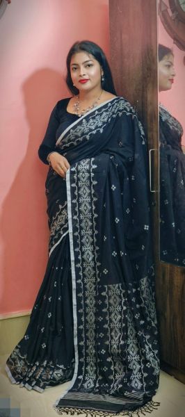 Black Butta Pure Handloom Mustriza Cotton Jamdani Saree