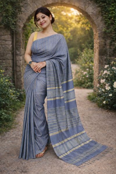 Women's Wear Gray Bapta Soft Silk Saree From Bengal