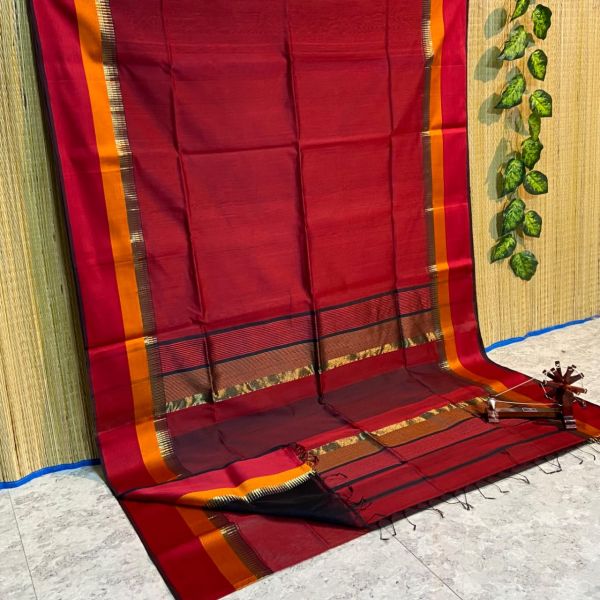 Maroon Silk Cotton Saree From Bengal