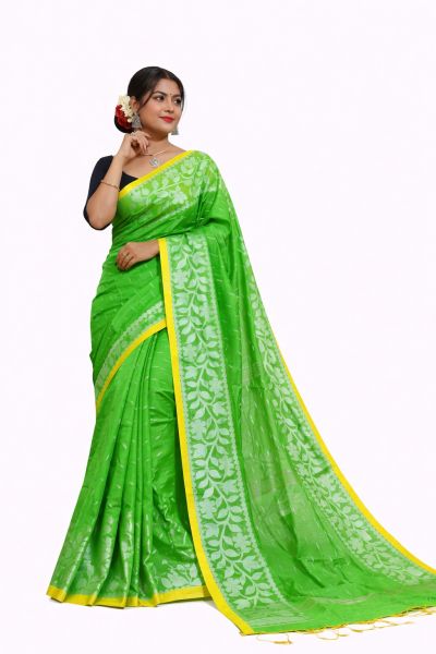 Green Silk Cotton Pure Handloom Saree From Bengal