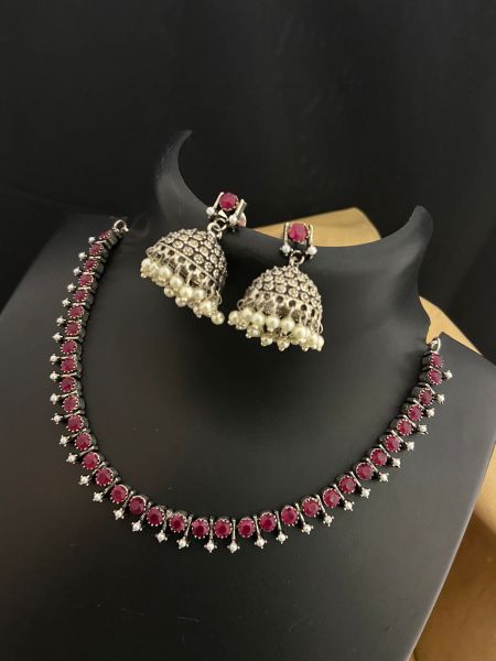 Maroon Necklace Diamond German Silver