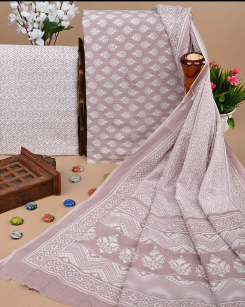 Warm Grey Pure Handloom Suit With Cotton Dupatta