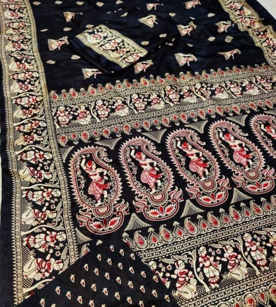 Black Pure Handloom Maheshwari Silk Cotton Saree From Bengal