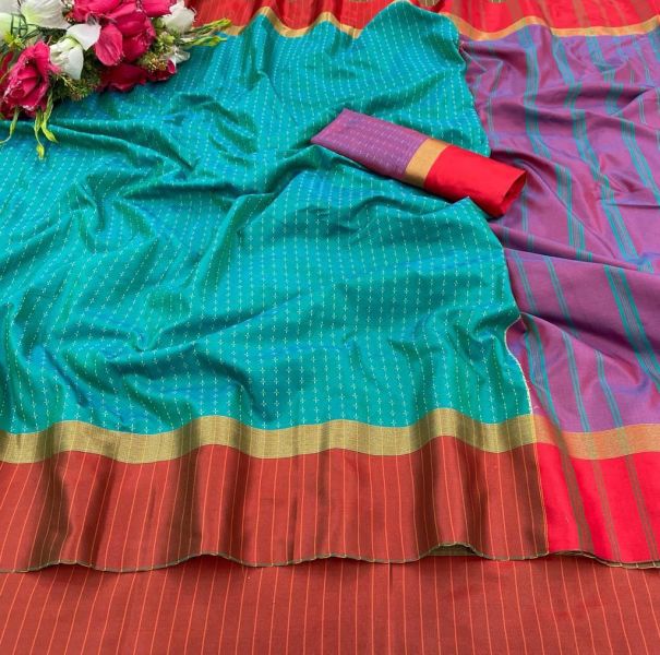 Aqua Green Soft Silk Tapur Tupur Saree From Bengal