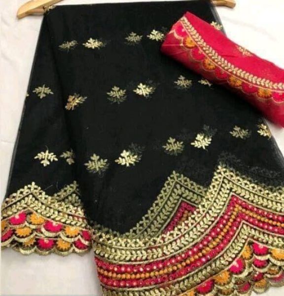 Black Organza Silk Saree From Bengal