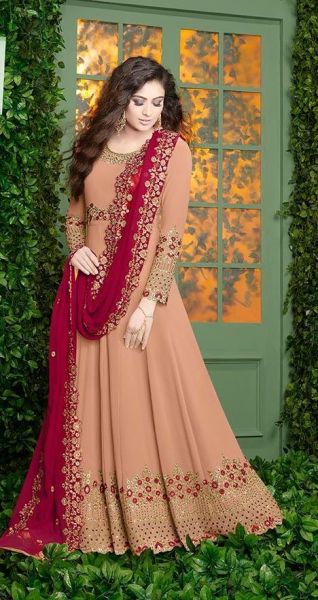 Orange Gown With Dupatta Georgette Embroidery Stone Work