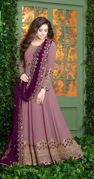 Purple Gown With Dupatta Georgette Embroidery Stone Work