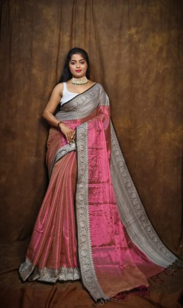 Light Pink Handloom Cotton Saree From Bengal