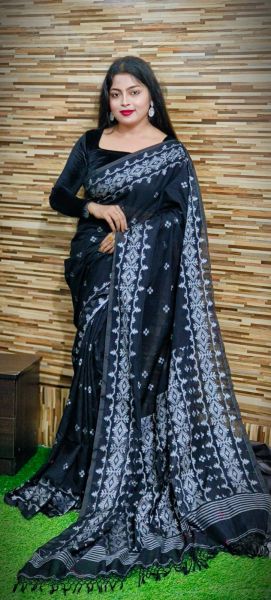 Black Pearl Pure Handloom Mustrize Cotton Jamdani Saree