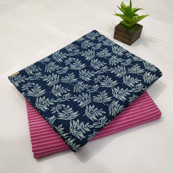 Pink Blue Hand Block Printed Cotton Kurti And Pant